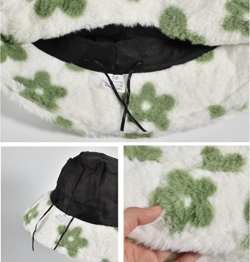 Yonchic Store Winter Soft Faux Fur Plush Bucket Hat, Lovely Fisherman Cap, Fashion Outdoor Thick Warm Sun Cap for Women - Image 4